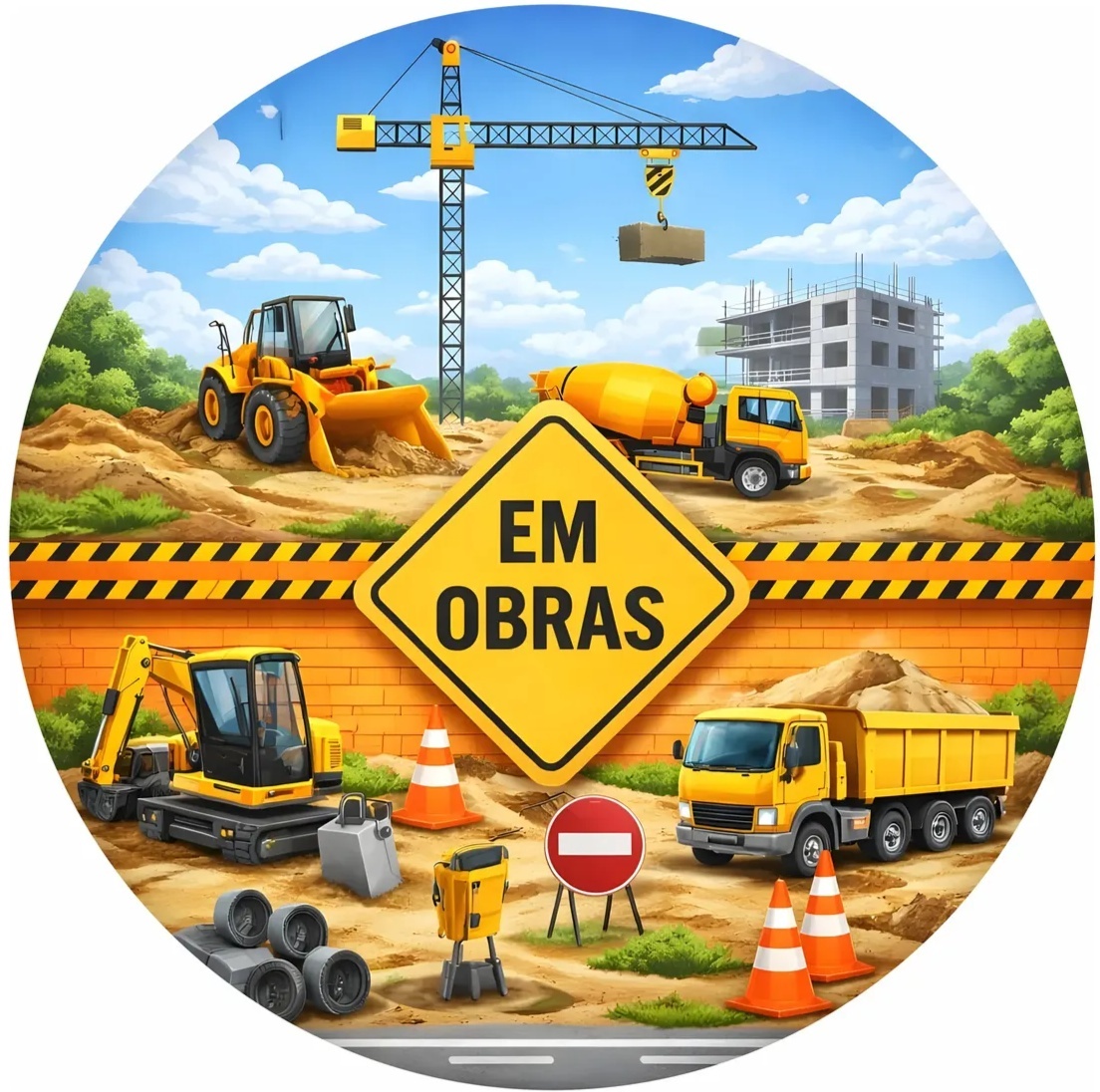 Construção Em Obras - Painel Redondo 150Cm - FOCUSEVENTOSJATAI