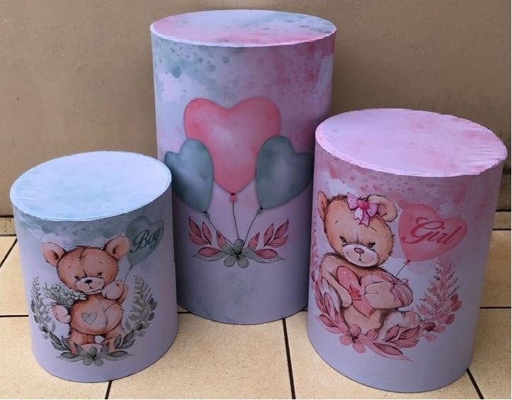 Chá Revelação Ursinho Verde E Rosa  Boy E Girl 3 Coração Cilindro Redondo Pmg - FOCUSEVENTOSJATAI