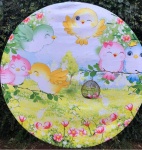 Jardim Passarinhos Rosa Azul Verde E Amarelo Painel Redondo 150Cm - imagem 1