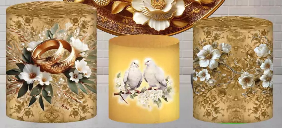 Boda de Ouro 3D Dourado 50 Anos Cilindro Redondo Pmg - FOCUSEVENTOSJATAI