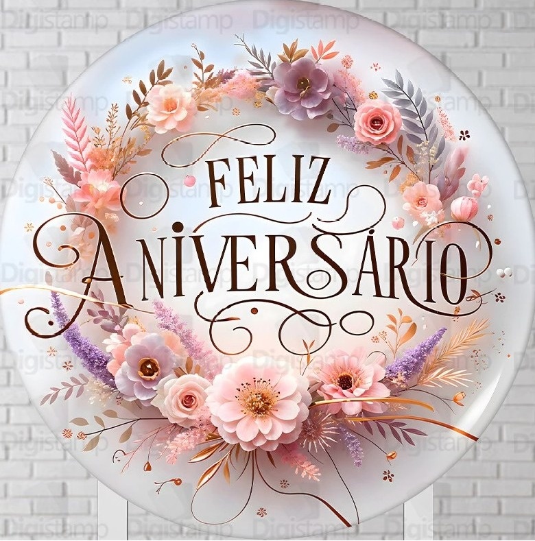 Feliz Aniversário Florido Rosa Painel Redondo 150Cm - FOCUSEVENTOSJATAI