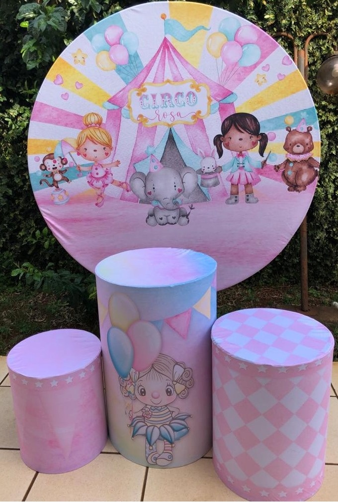 Circo Rosa Painel Redondo 150Cm - FOCUSEVENTOSJATAI