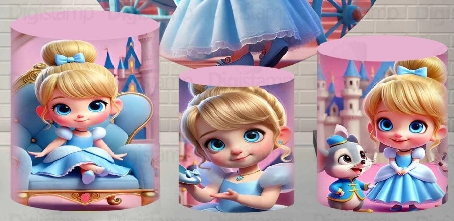 Cinderela 3D Carruagem Azul  Cilindro Redondo Pmg - FOCUSEVENTOSJATAI