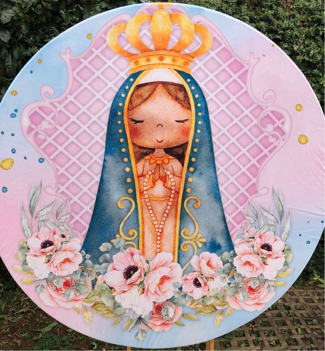 Nossa Senhora Flores Rosa Claro Painel Redondo 150Cm - FOCUSEVENTOSJATAI