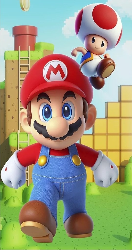 Super Marios 3D Vermelho E Verde Fundo Verde Menta Painel Retangular 220X150Cm - FOCUSEVENTOSJATAI