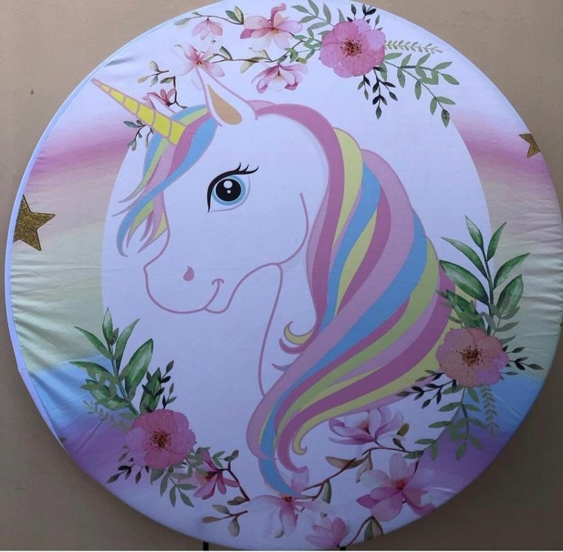 Unicornio Floral Rosa Painel Redondo 150Cm - FOCUSEVENTOSJATAI