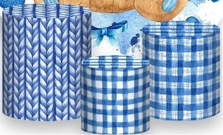 Chá Revelação Ursinho Xadrez Azul Cilindro Redondo Pmg - FOCUSEVENTOSJATAI