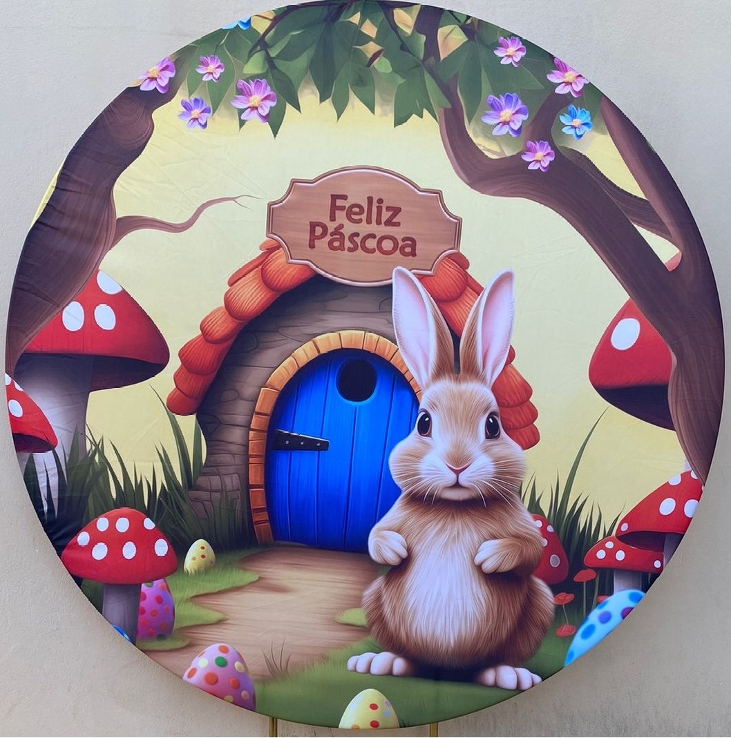 Pascoa Cogumelos Vermelho Painel Redondo 150Cm - FOCUSEVENTOSJATAI