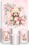 Cha Revelação Ursinho Laço Rosa Candy Painel Retangular 220X150Cm - imagem 1
