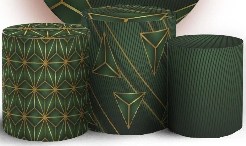 Geometrico Verde E Dourado Cilindro Redondo Pmg - FOCUSEVENTOSJATAI