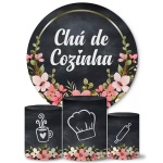 Cha de Cozinha 01/02 Floral Rosa E Preto Cilindro Redondo Pmg - imagem 2
