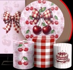 Cerejinha Do Bolo Xadrez Vermelho E Rosa Painel Redondo 150Cm - imagem 3