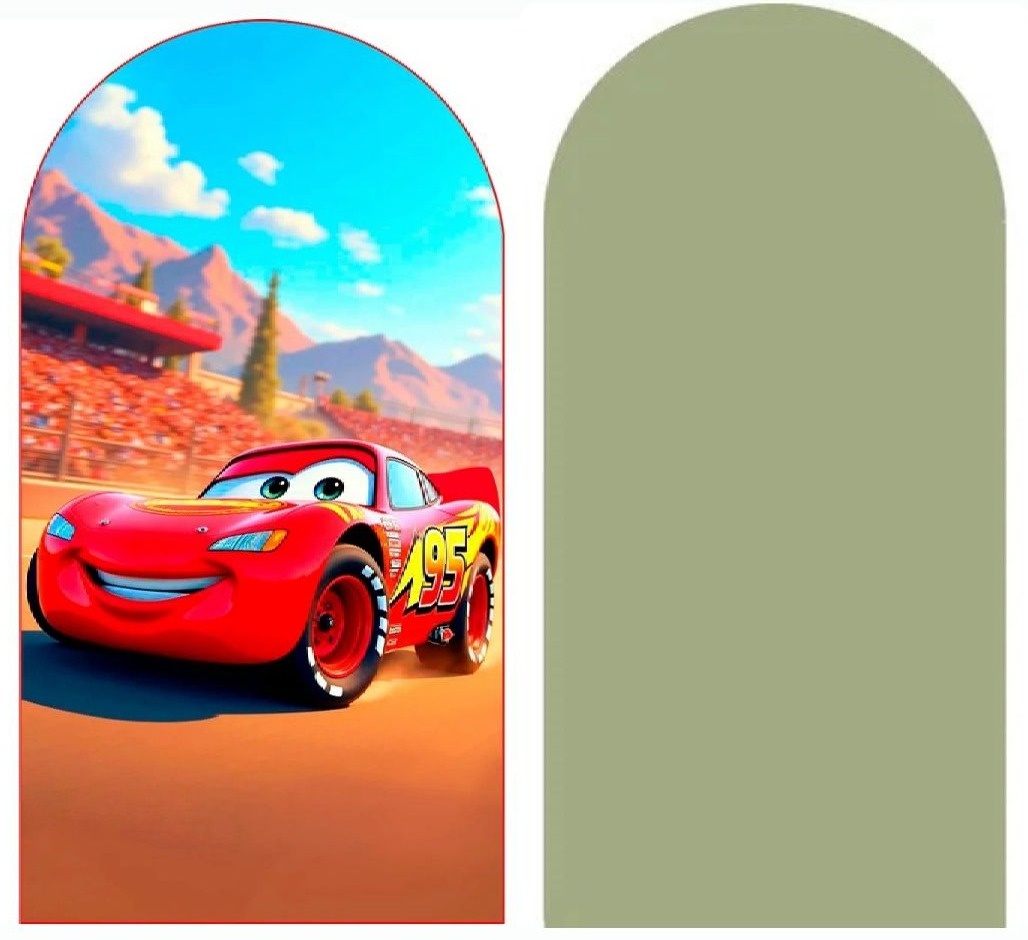 Carros Disney Mc Queen  Painel Romano 220X100Cm  - Fundo Verde Oliva - FOCUSEVENTOSJATAI