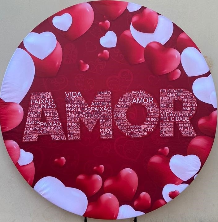 Namorados Coração Branco Vermelho Painel Redondo 150Cm - FOCUSEVENTOSJATAI