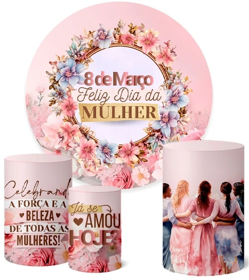 Dia da Mulher 08 de Março  Floral Rosa Painel Redondo 150Cm - FOCUSEVENTOSJATAI