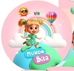 Mundo Bita 3D Cute Rosa E Verde Painel Redondo 150Cm - imagem 1