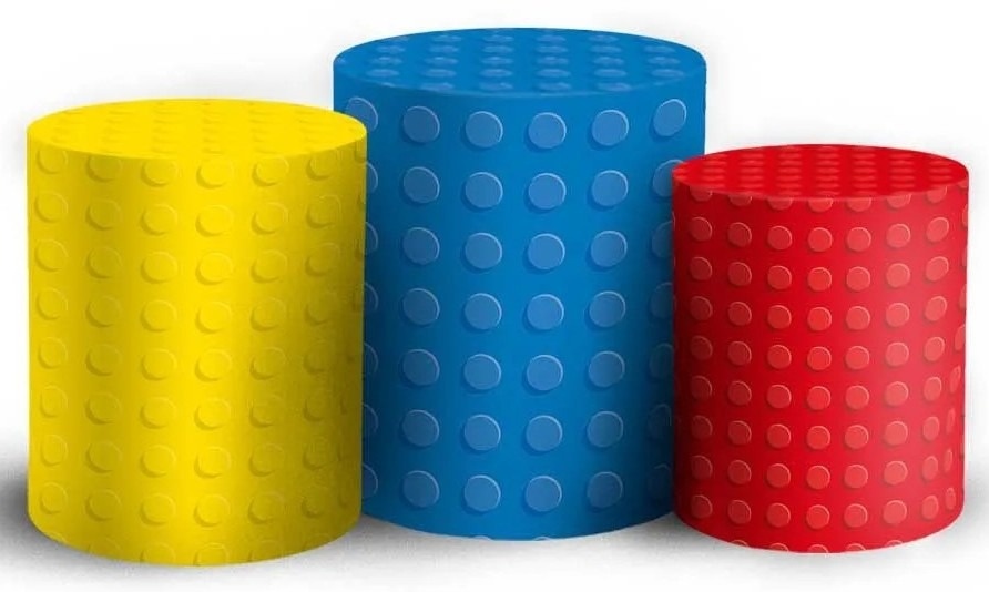 Lego 3D Amarelo Azul E Vermelho Cilindro Redondo Pmg - FOCUSEVENTOSJATAI
