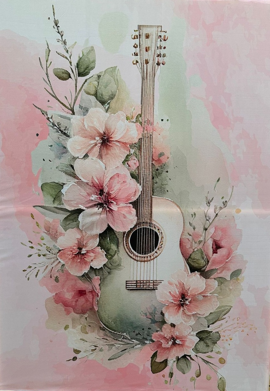 Boiadeira Violão Floral Aquarela Painel Retangular 220X150Cms - FOCUSEVENTOSJATAI