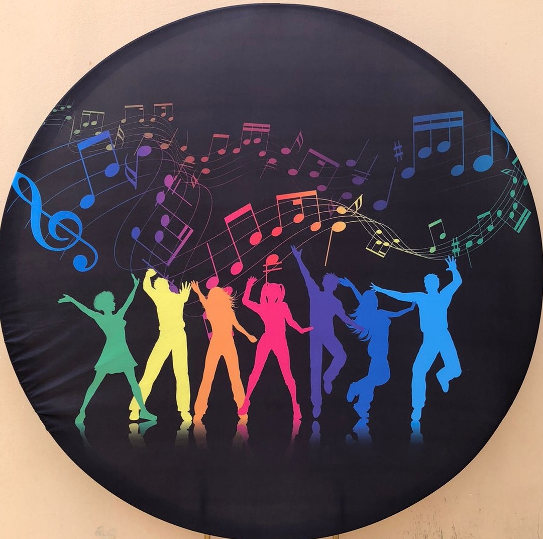 Balada Neon Dançarinos Coloridos  Painel Redondo150Cm - FOCUSEVENTOSJATAI