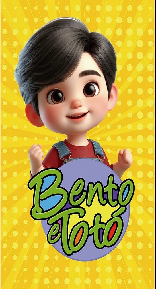 Bento E Toto Cute 3D Painel Retangular 220X150Cm - Fundo Mostada - FOCUSEVENTOSJATAI