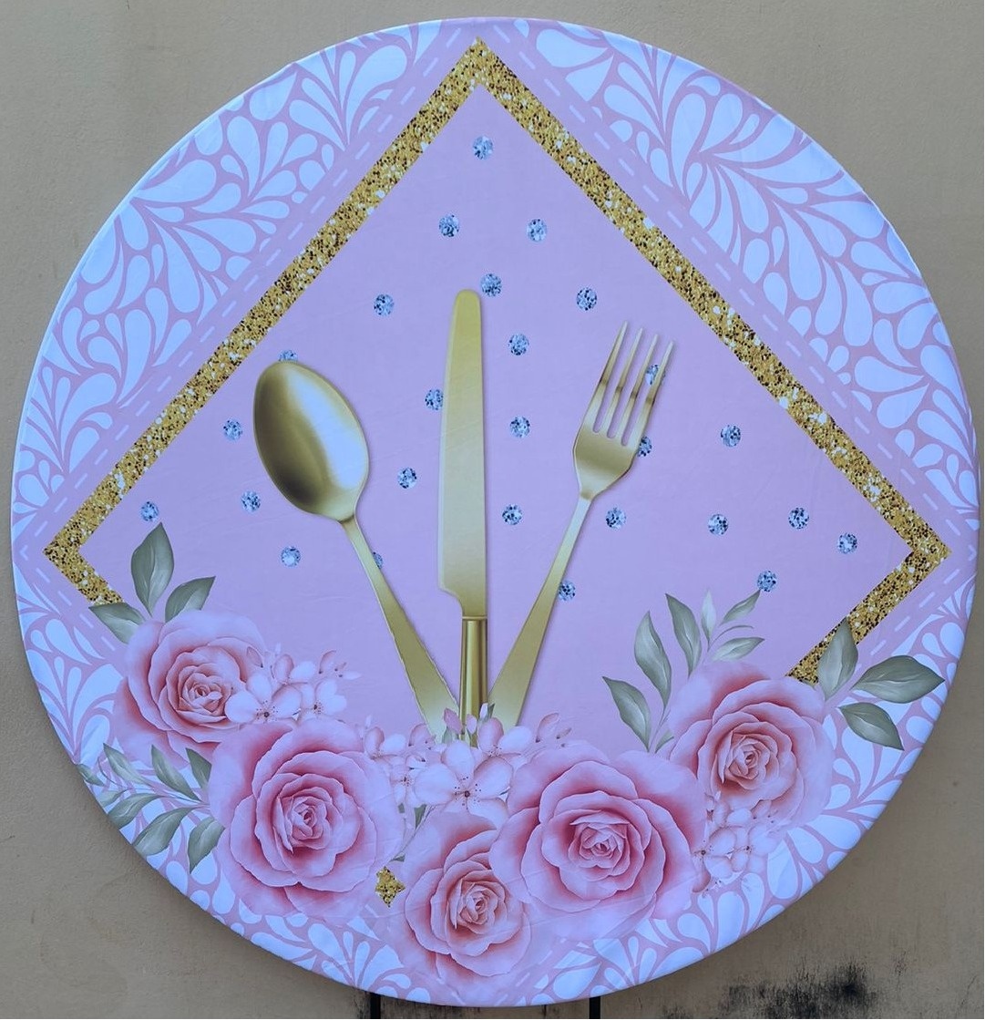 Chá de Panela Talheres Dourado Painel Redondo 150Cm - FOCUSEVENTOSJATAI