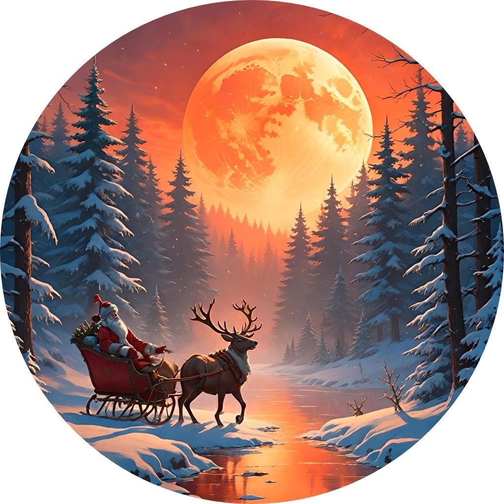 Natal Papai Noel No Treno Lua Cheia Painel Redondo 150Cm - FOCUSEVENTOSJATAI
