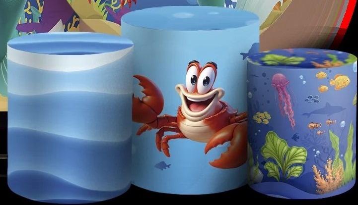 Pequena Sereia Ariel 3D Mar Azul Cilindro Redondo Pmg - FOCUSEVENTOSJATAI