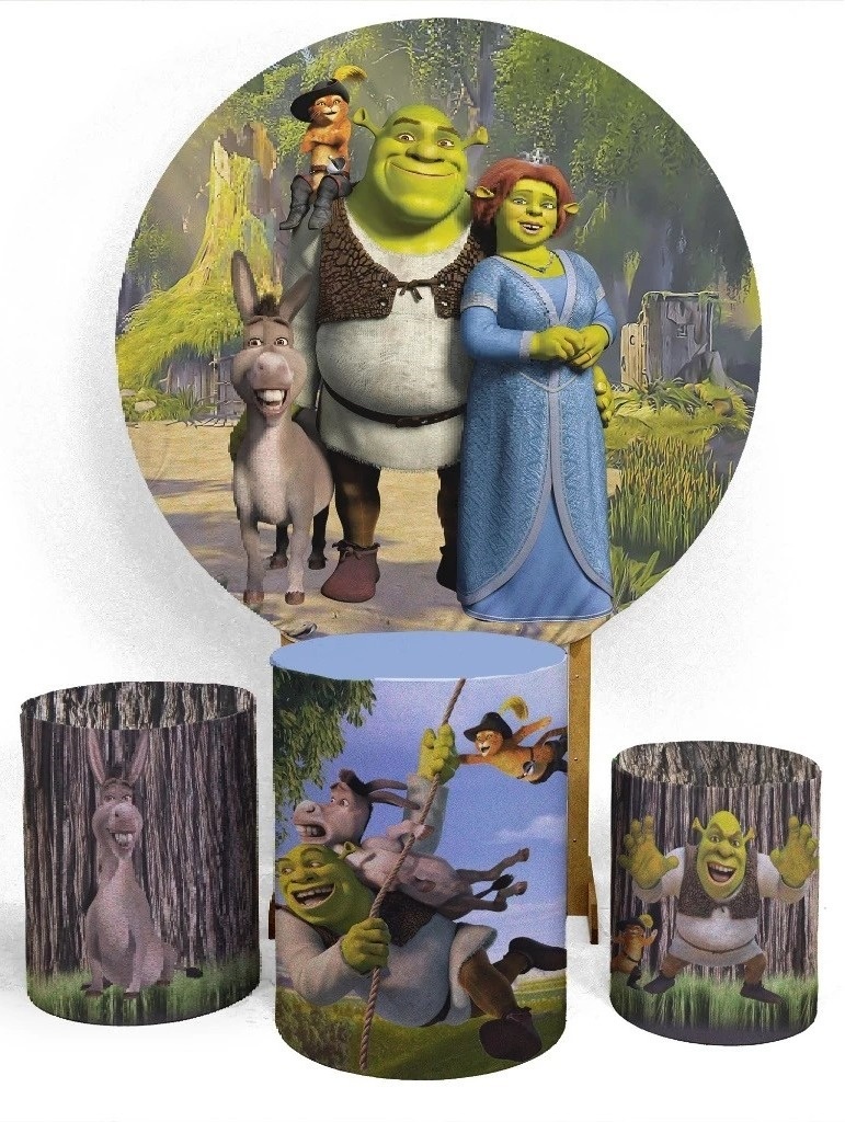 Sherek Fiona Burro E Gato de Botas Painel Redondo 150Cm - FOCUSEVENTOSJATAI