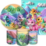 Dinossauros Baby 3D Cute Festa Na Floresta Painel Redondo 150Cm - imagem 2
