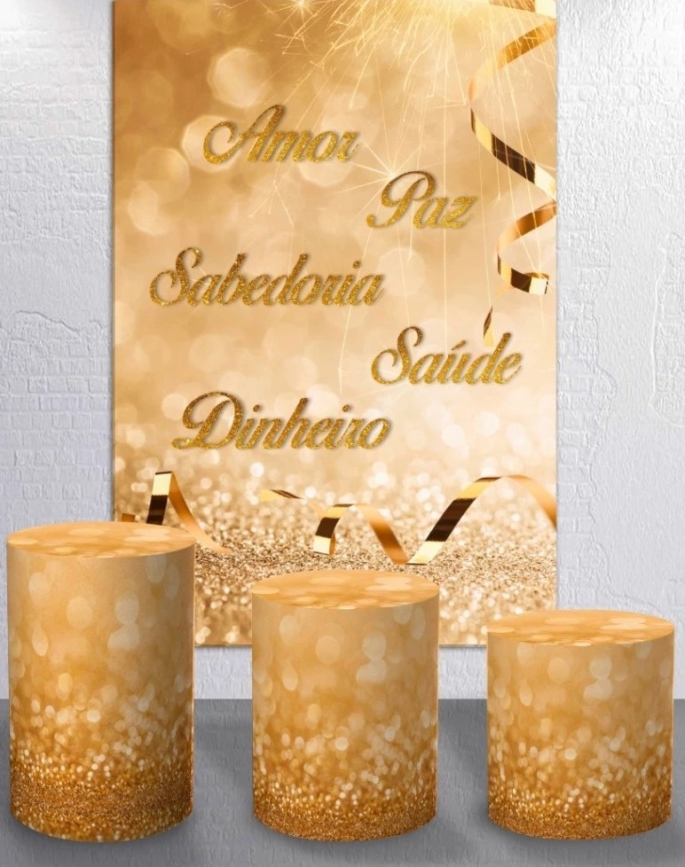 Dourado Glitter Amor Paz Saúde E Dinheiro Cilindro Redondo Pmg - FOCUSEVENTOSJATAI