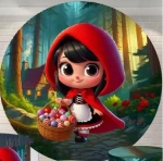 Chapeuzinho Vermelho 3D Lobo Mal E Vovó Painel Redondo 150Cm - imagem 1