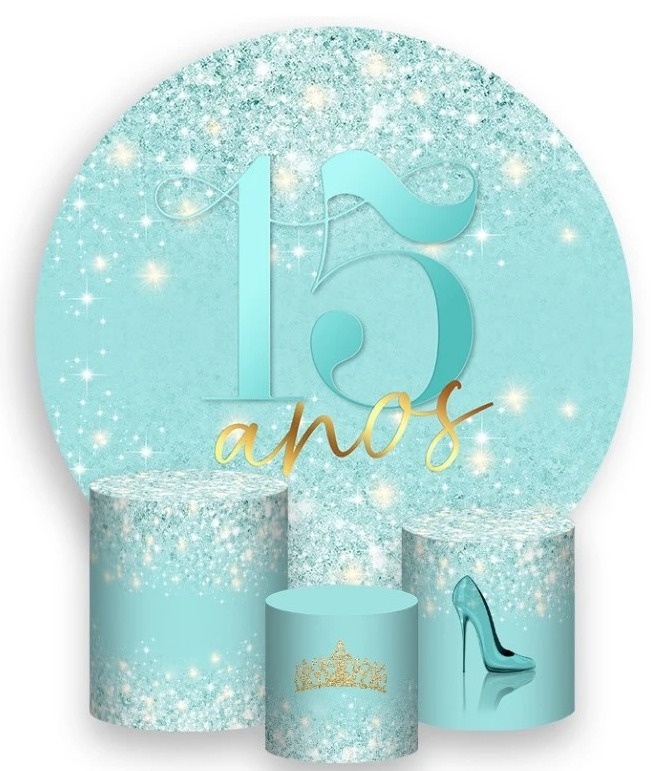 15 Anos Azul Claro Glitter - Painel Redondo 150Cms - FOCUSEVENTOSJATAI