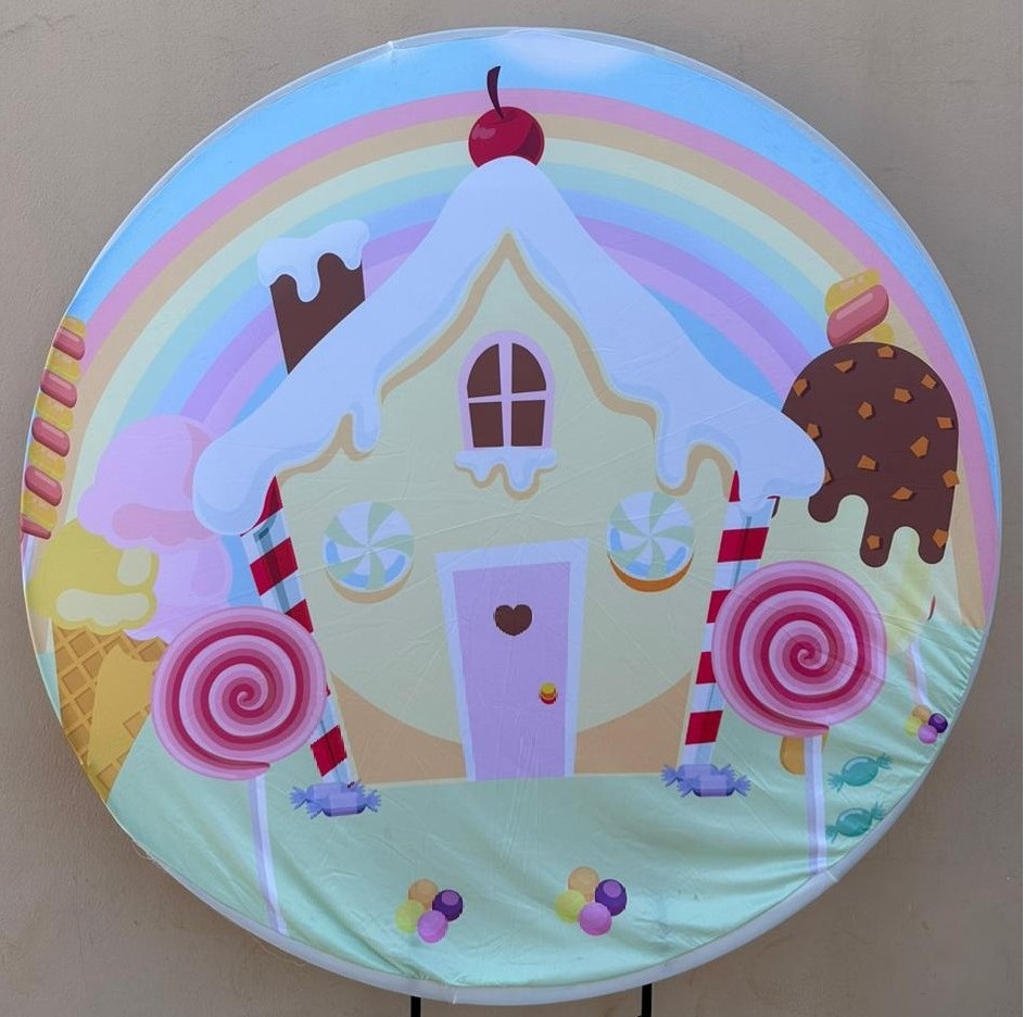 Confeitaria Doceria Casinha Cobertura Branca Painel Redondo 150Cm - FOCUSEVENTOSJATAI