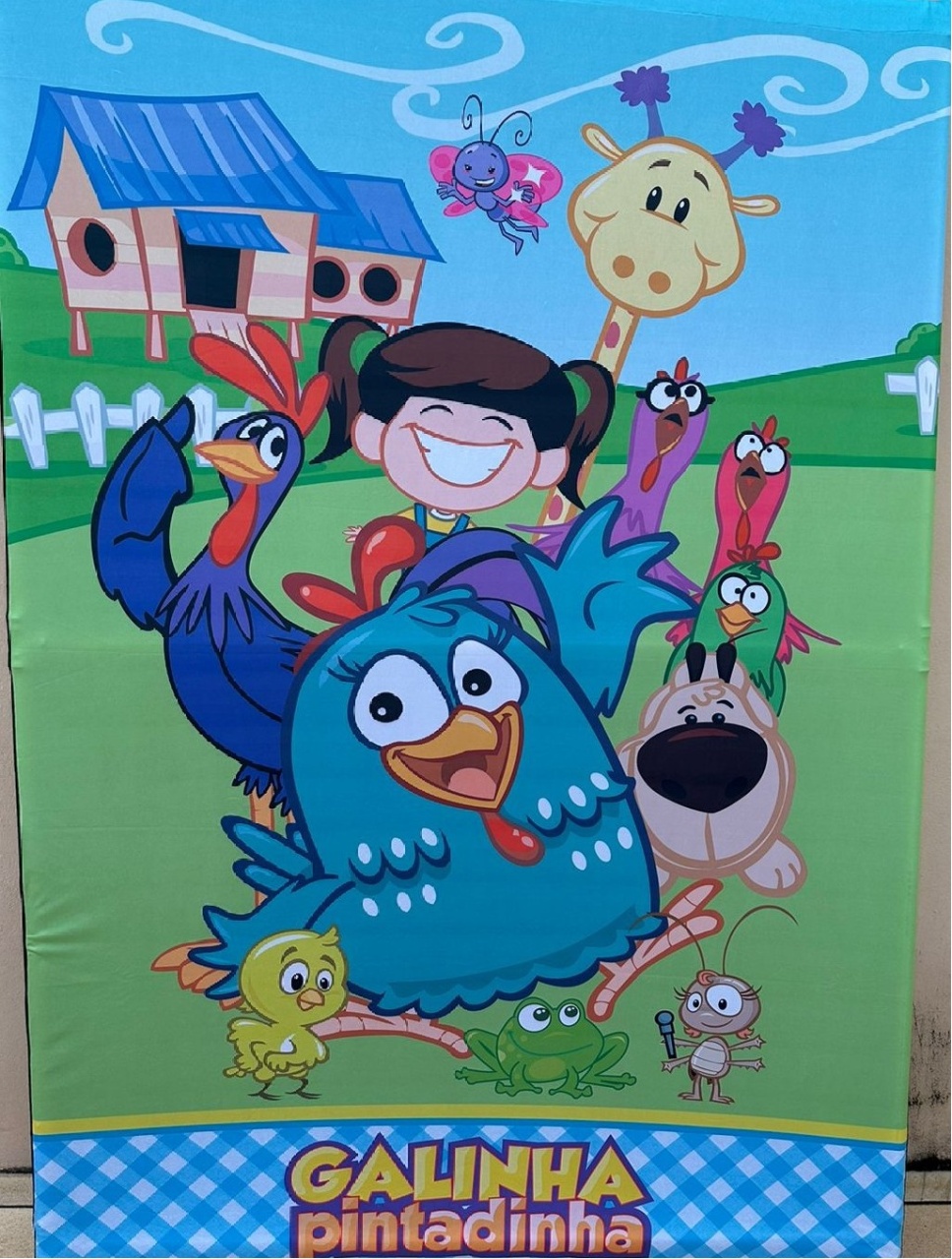 Galinha Pintadinha Casinha Azul Painel Retangular 220X150Cm - FOCUSEVENTOSJATAI