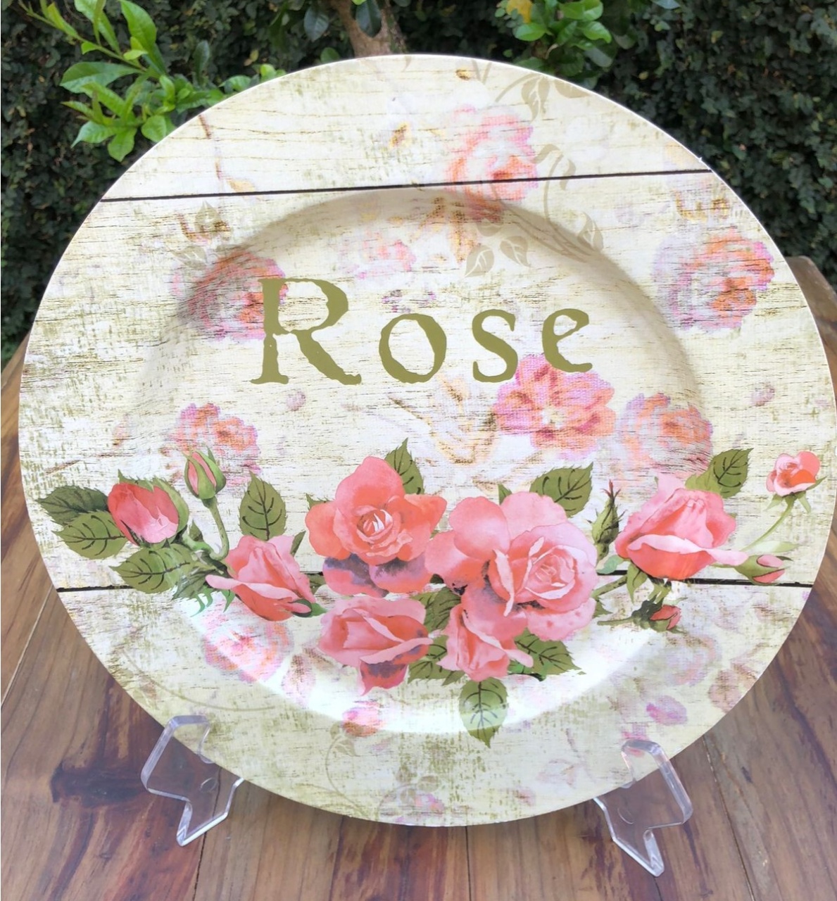Sousplat Floral Rosa Rosé Latão Redondo 33Cm - FOCUSEVENTOSJATAI