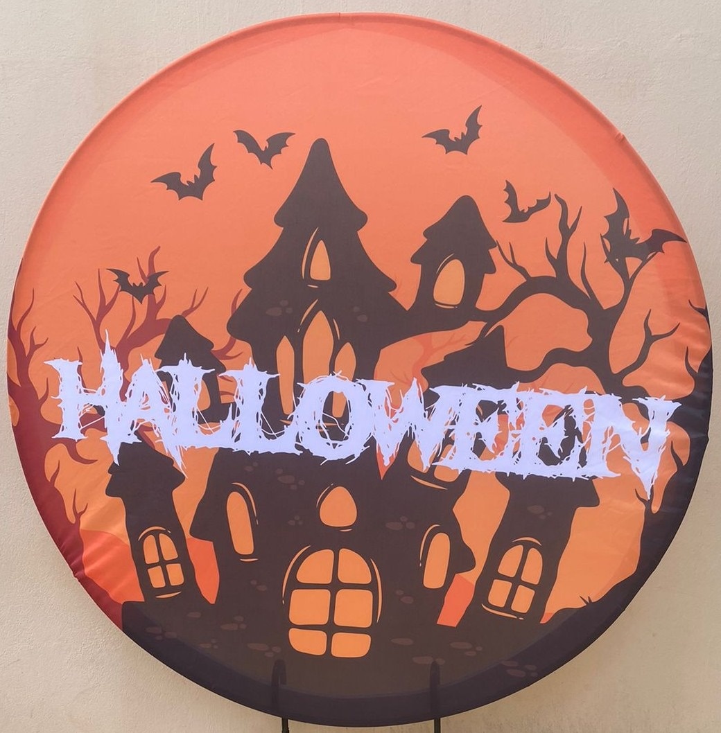 Hallowen Castelo Fundo Laranja Painel Redondo 150Cm - FOCUSEVENTOSJATAI