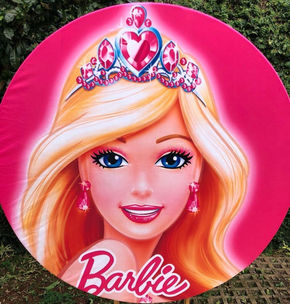 Barbie Coroa  Prata E Rosa Pink Painel Redondo 150Cms - FOCUSEVENTOSJATAI
