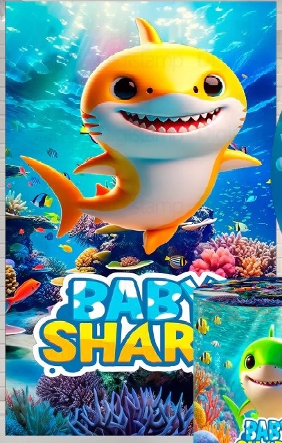 Baby Shark 3D Fundo Do Mar Painel Retangular 220X150Cms - FOCUSEVENTOSJATAI