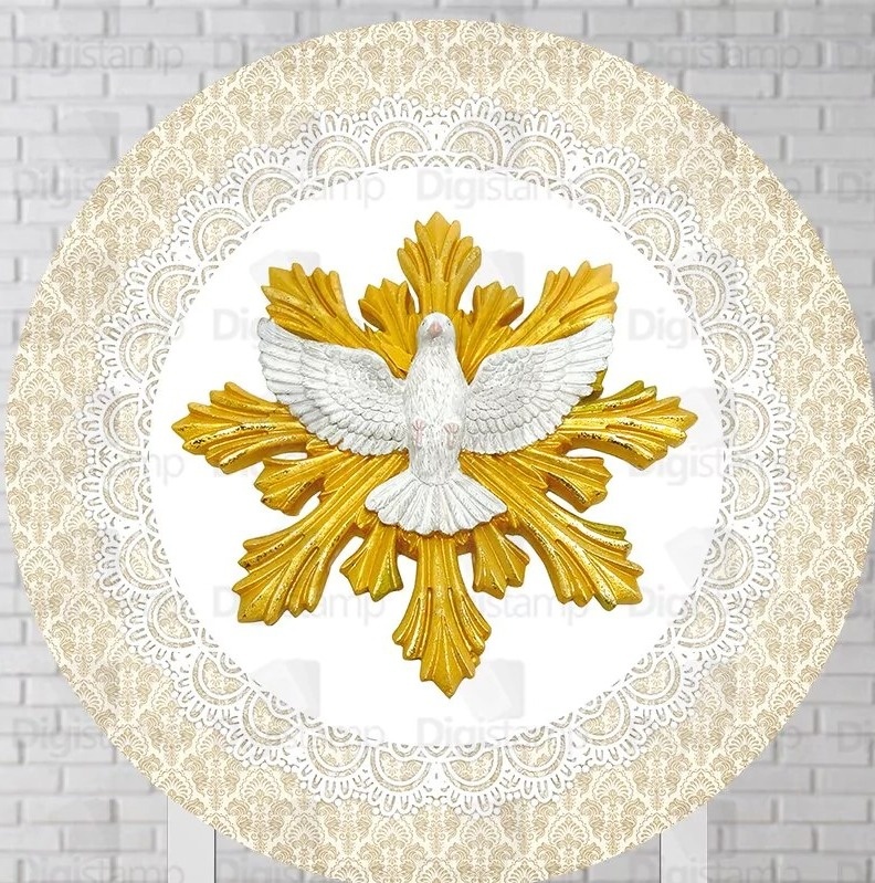 Batizado Divino Resina Dourado Painel Redondo 150Cm - FOCUSEVENTOSJATAI