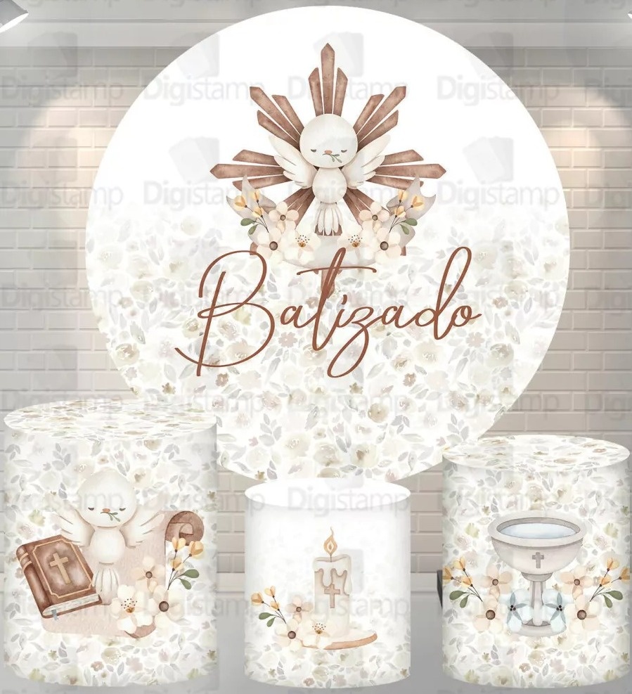 Batizado Floral Marron Claro Painel Redondo 150Cm - FOCUSEVENTOSJATAI