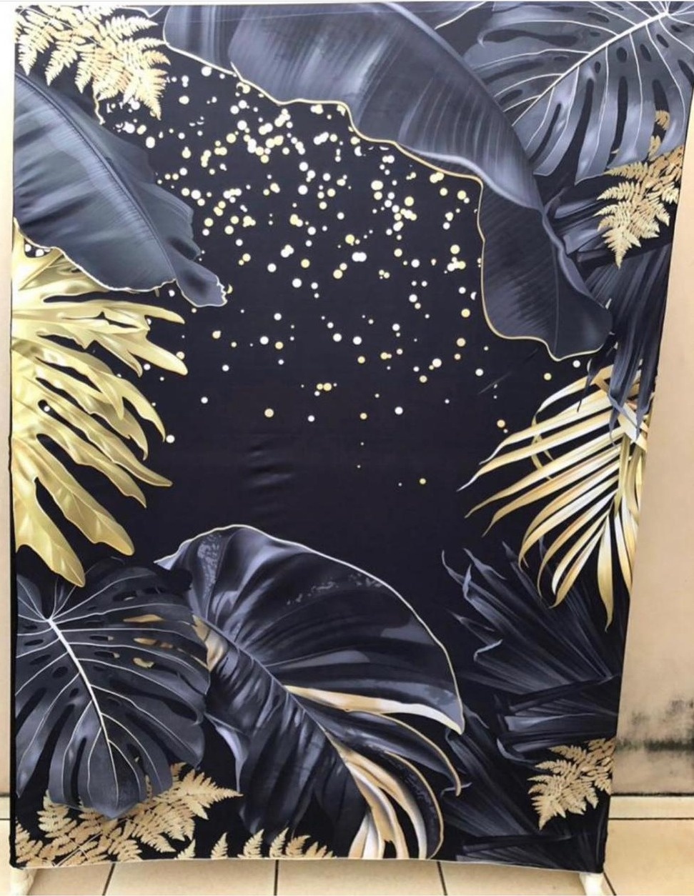 Folhagem Costela de Adao Preto E Dourado Painel Retangular 220X150Cm - FOCUSEVENTOSJATAI