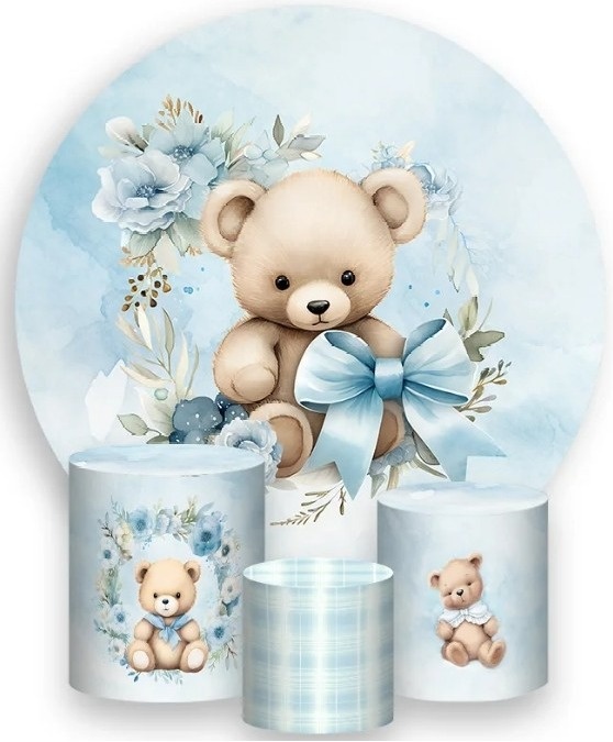 Cha Revelação Ursinho Laço Azul Candy Painel Redondo 150Cm - FOCUSEVENTOSJATAI