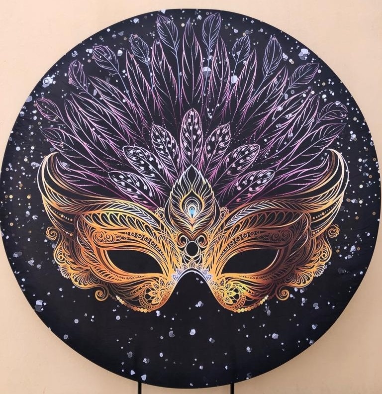 Carnaval Mascara Dourada E Preto Painel Redondo 150Cm - FOCUSEVENTOSJATAI