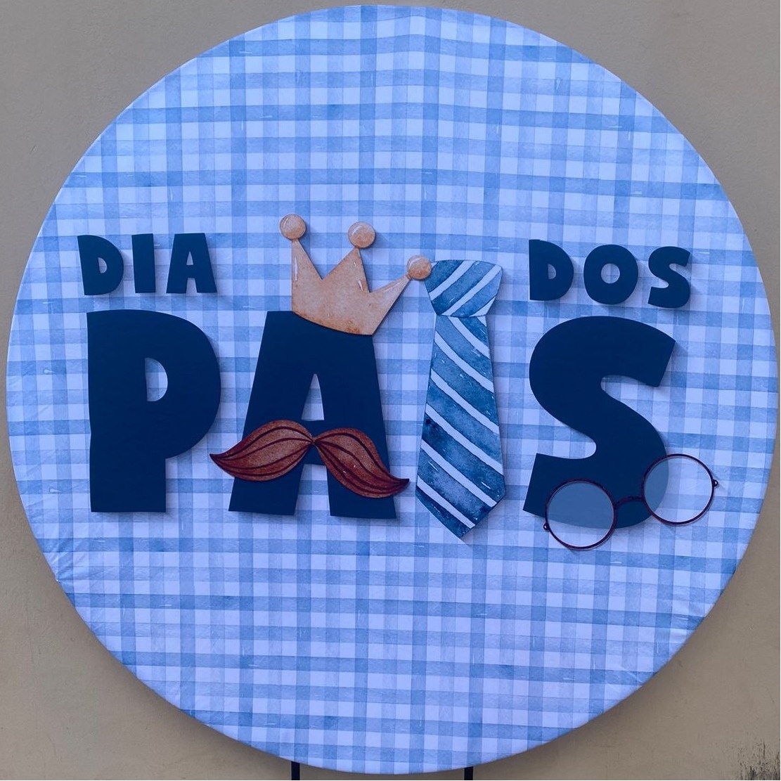 Papai Xadrezinho Azul E Branco Painel Redondo 150Cm - FOCUSEVENTOSJATAI