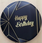 Happy Birthday Geometrico Preto E Dourado Painel Redondo 150Cm - imagem 1