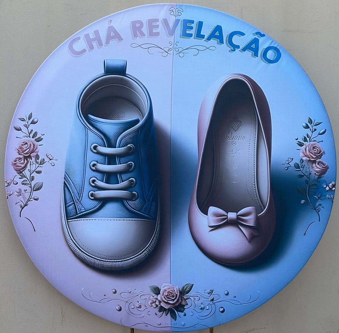 Chá Revelação Sapatinhos Rosa E Azul Painel Redondo 150Cm - FOCUSEVENTOSJATAI