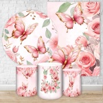 Borboleta Luxo Rosa E Dourado Painel Redondo 150Cm - imagem 2