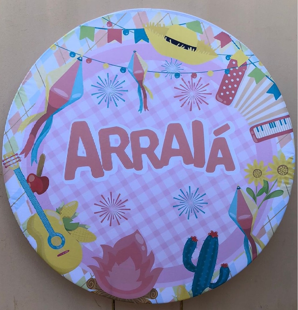 Festa Junino Arraia Xadrez Rosa Painel Redondo 150Cm - FOCUSEVENTOSJATAI