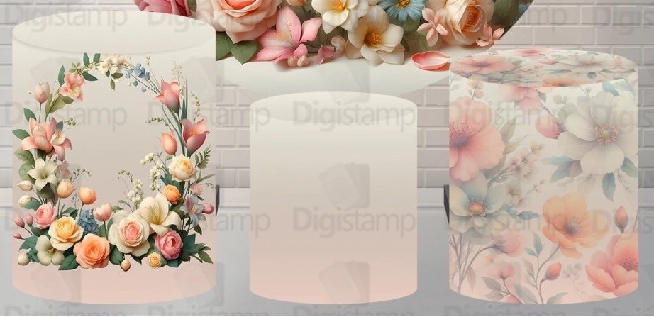 Floral 3D Guirlanda de Flores Rosa E Cha Cilindro Redondo 150Cm - FOCUSEVENTOSJATAI