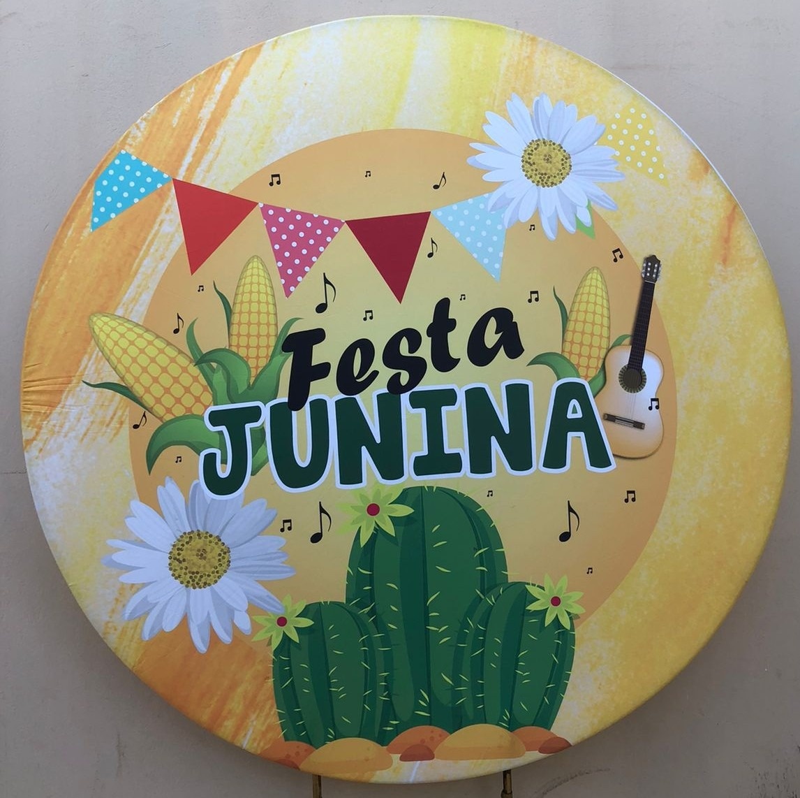 Festa Junino Margaridas Branca E Cactos Painel Redondo 150Cm - FOCUSEVENTOSJATAI